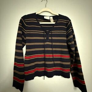Liz Claiborne Navy and Gold Striped Sweater